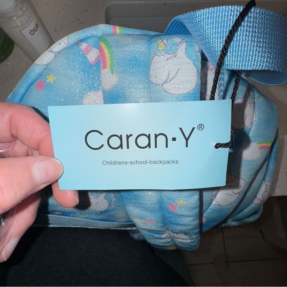 Sun Eight full size light blue unicorn print kids backpack with keychain- NWT - Picture 9 of 9